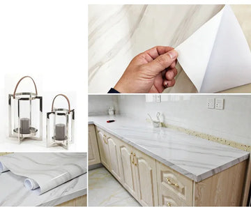 60cm x 100cm Marble Mural PVC Waterproof Vinyl Self-Adhesive Wallpaper for Kitchen and Living Room White and Dark Grey