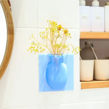Sticky Silicone Wall Mounted Plant Vase Decorative Flower Holder for Home Garden Decor