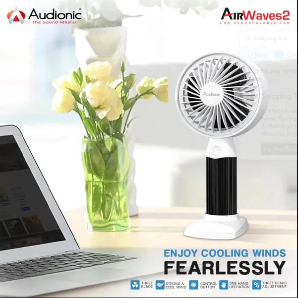 Audionic Airwaves 2 Portable Rechargeable Fan with Mobile Stand White 1200mAh