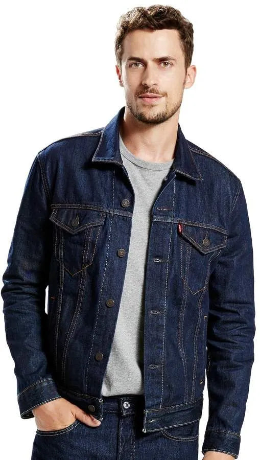 Men’s Dark Blue Denim Jacket Turn-Down Collar Casual Outerwear
