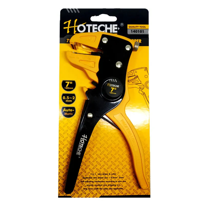Hoteche 7 Inch 180mm Automatic Wire Stripper and Cutter Black Yellow 0.5-2mm