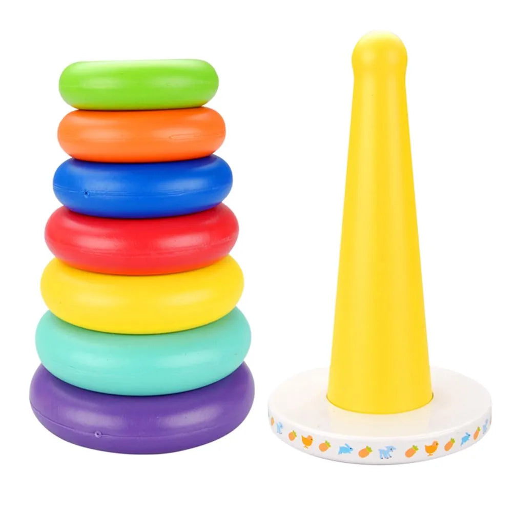 Stacking Rainbow Ring Toy Montessori Plastic Circle Pyramid Tower