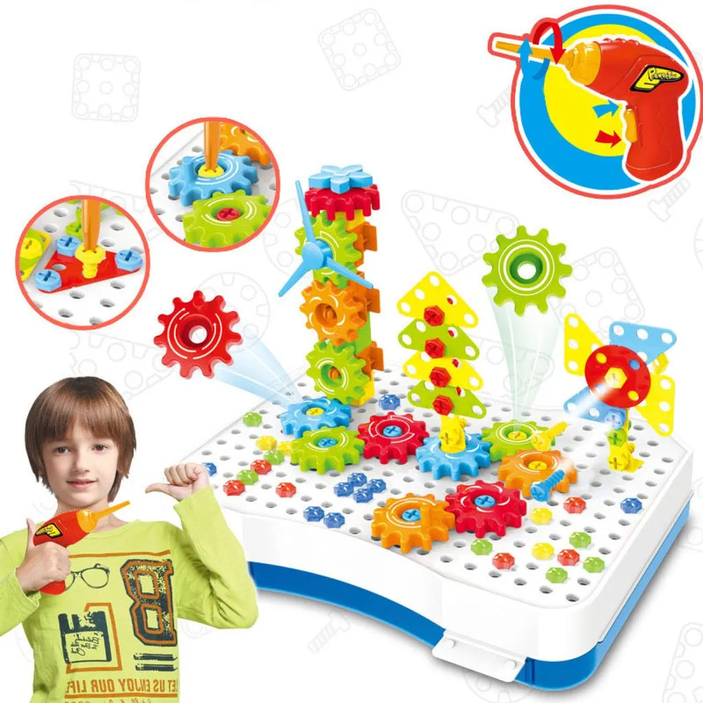 Magic Plate Puzzle Building Blocks 190 Pcs with Electronic Screwdriver 2-in-1 Assembly Toy