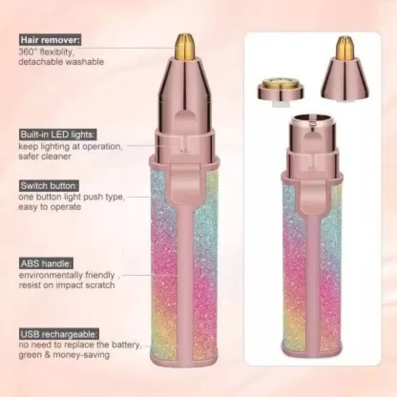 2 in 1 Eyebrow Trimmer for Women Rechargeable Facial Hair Remover with Built-In Light