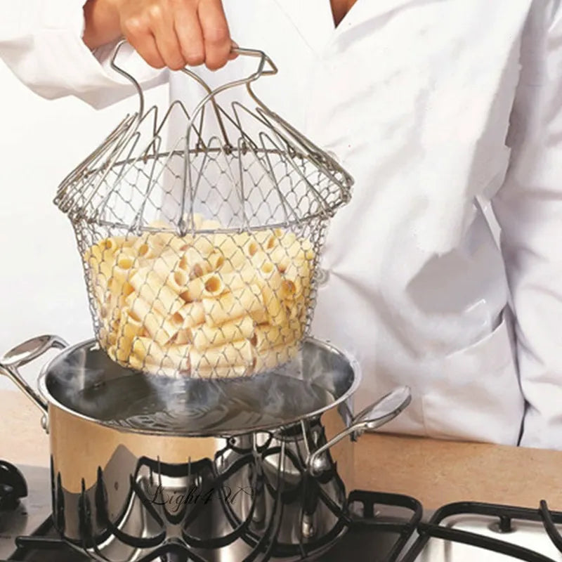 Chef Basket Stainless Steel Multi-Function Folding Colander and Fruit Basket