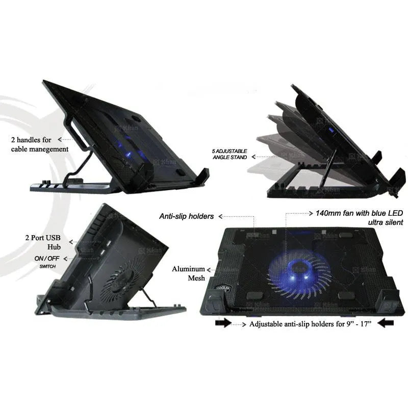 Adjustable Notebook Cooling Pad with Dual USB Ports and Silent Fan