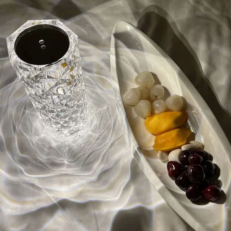 Touch Control Rechargeable Rose Diamond Crystal Table Lamp 16 Colors RGB LED