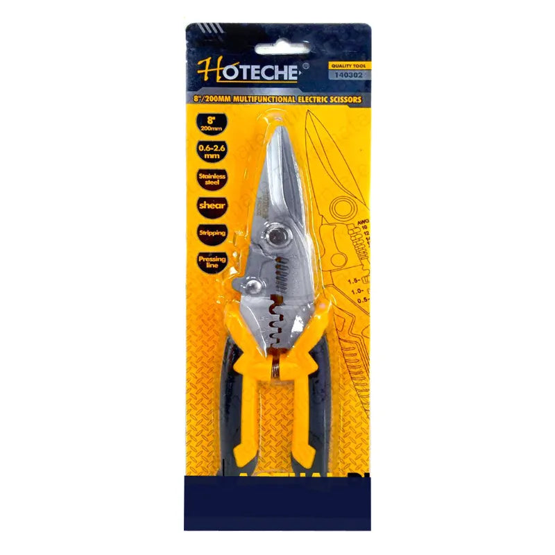 Hoteche 8 Inch 200mm Multifunctional Stainless Steel Electric Scissor Tool Black Yellow