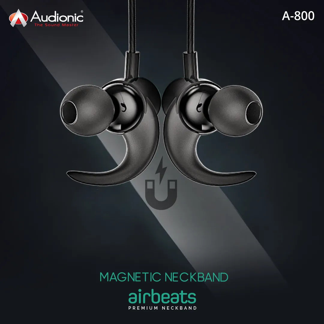 Audionic Air Beats A-800 Wireless Neckband Black with Extra Bass and High-Quality Sound