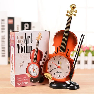 Creative Violin Table Clock European Style Quartz Alarm Clock White Brown