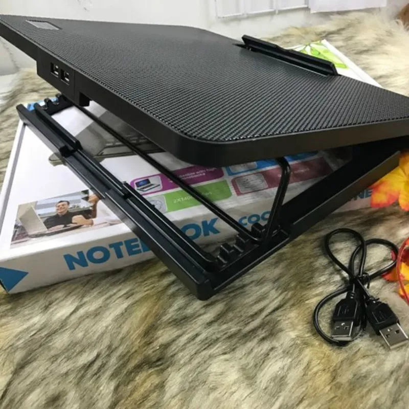 N99 Adjustable Laptop Cooling Pad with Dual Fans and LED Lights