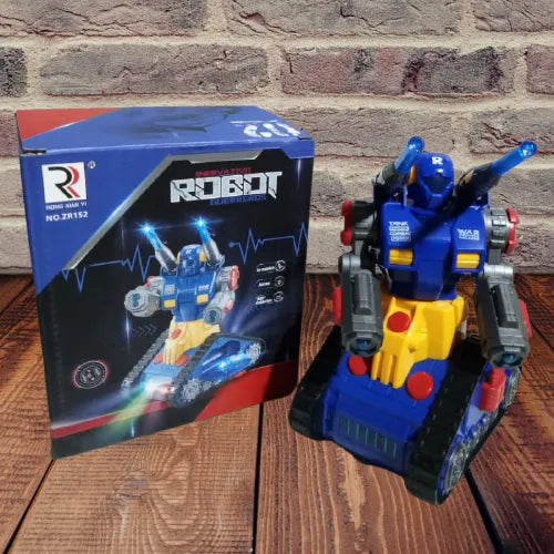 Dynamic Robot Warrior Toy with Light Sound and Universal Rotation for Kids