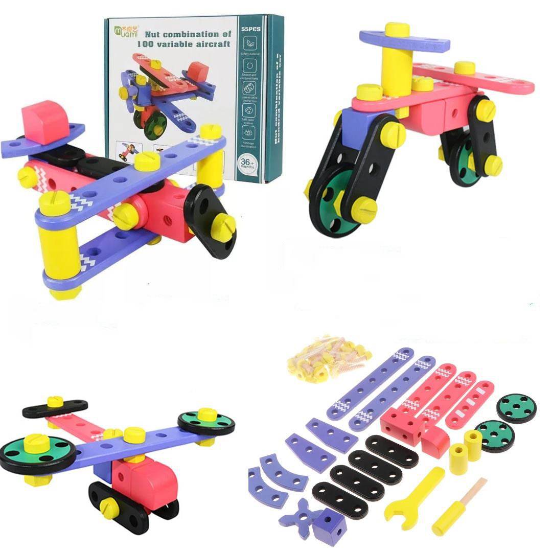 Nuts Bolts 100 Variations Aircraft Assemble Educational Kids Toy with 55 Pieces for DIY Construction - Al-Raheem Imports