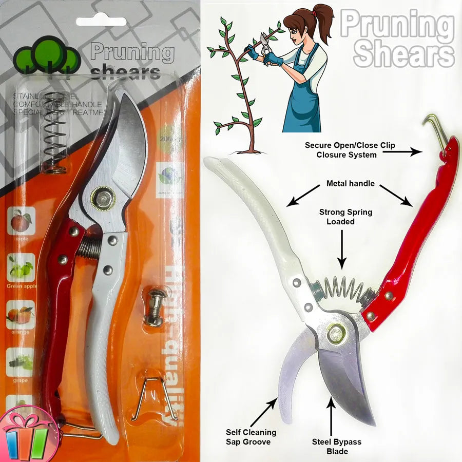 Incisive Pruning Shears Carbon Steel Garden Clippers Labor Saving Branch Scissors with Spring 22mm Cut Capacity