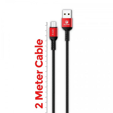 RONIN R-420 USB Type C Data Cable 2 Meter Metallic Braided Fast Charging 2.4A 480Mbps Red Android Smartphone Tablet