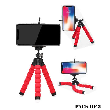 Pack of 3 Portable Flexible Sponge Adjustable Octopus Tripod Phone Stands