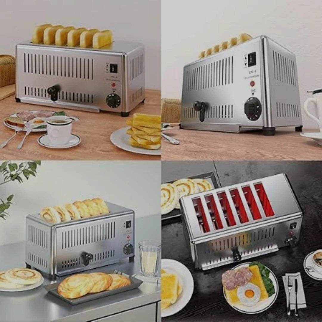 Commercial 6 Slice Stainless Steel Toaster Heavy Duty, Wide Slots, Adjustable Timer - Al-Raheem Imports