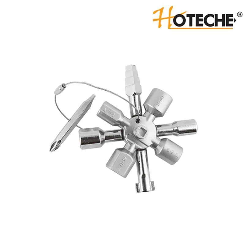 Hoteche 10-in-1 Multifunctional Universal Key Tool 8-Arm Spider Wrench Chrome Plated