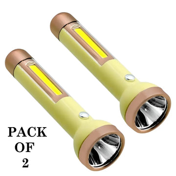 Pack of 2 SD 8639 Mini 2 in 1 COB and LED Dual Modes Super Bright Rechargeable Flashlight with Long Lasting Lithium Battery for Outdoor and Emergency Use