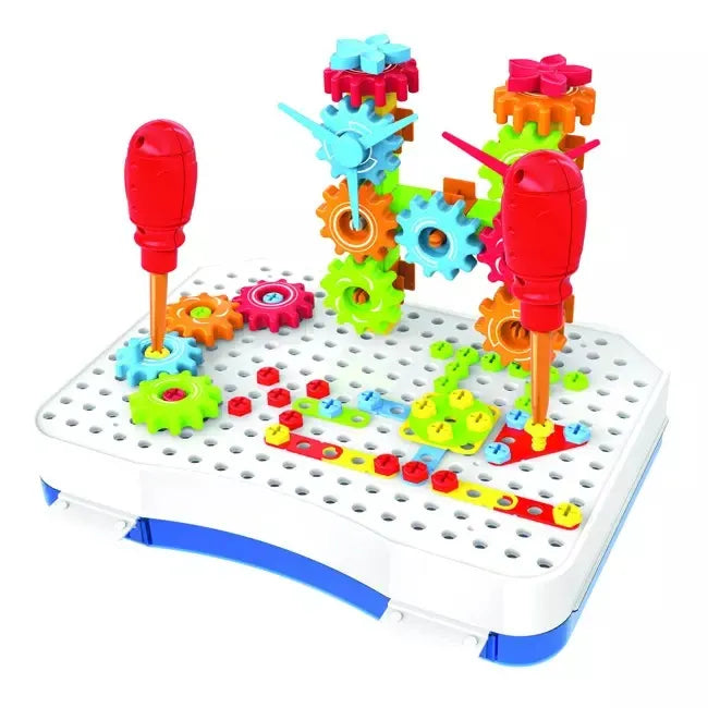 Magic Plate Puzzle Building Blocks 190 Pcs with Electronic Screwdriver 2-in-1 Assembly Toy