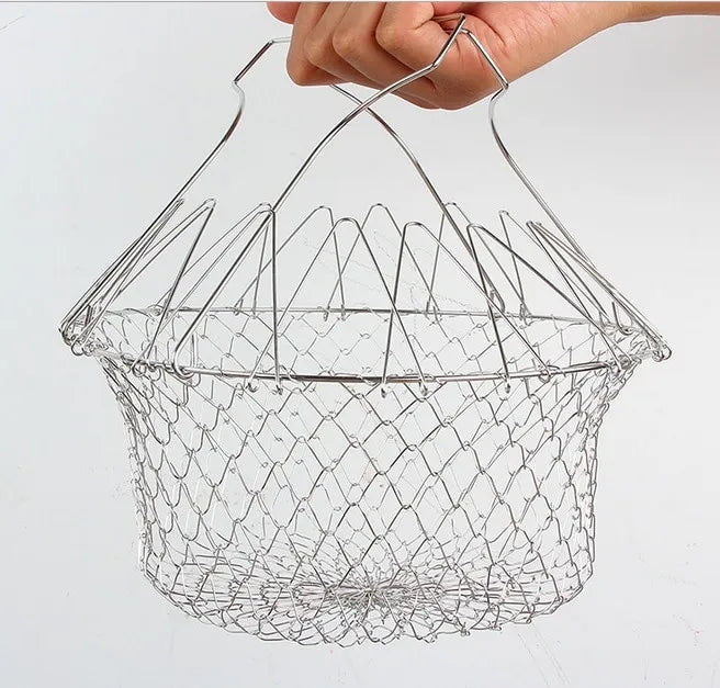 Chef Basket Stainless Steel Multi-Function Folding Colander and Fruit Basket