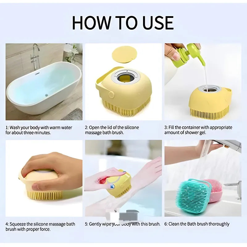Set of 2 Soft Silicone Massage Bath Brushes with Integrated Soap Dispenser and Gentle Exfoliating Body Scrubber for Sensitive Skin and Baby Bathing