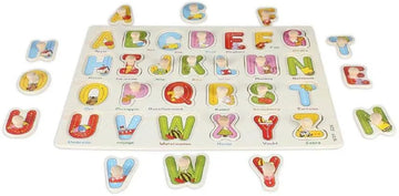 Montessori Wooden Alphabet Puzzle Board with Knobs & Pictures Educational Toy