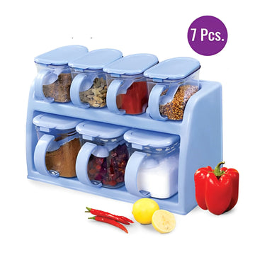 Premium Quality 2 Tier Spice Rack Set of 7 Jars with Wall Mount Option