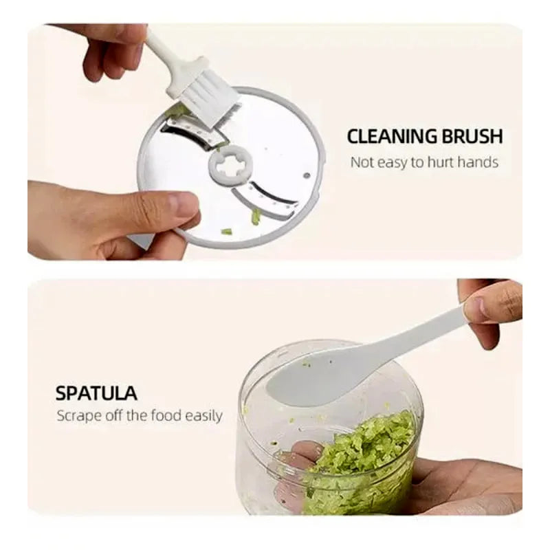 2 in 1 Multi Functional Electric Handheld Cooking Hammer Food Chopper Green Stainless Steel Blades Type-C Rechargeable