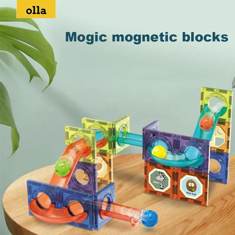 40 Pieces Magnetic Building Blocks Ball Track Marble Run STEM Educational Toy Set for Kids DIY Assembly Construction Blocks Multicolor ABS Plastic