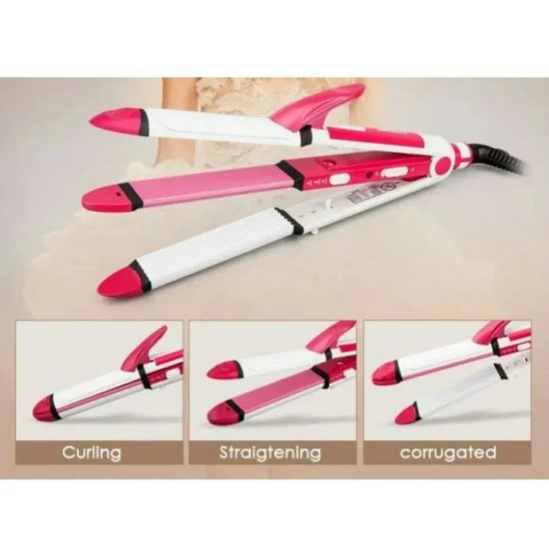 Kemei KM 1290 Multi Functional Professional Ceramic Hair Straightener with 230C Max Temperature and 360 Degree Swivel Cord for Wet and Dry Hair Styling