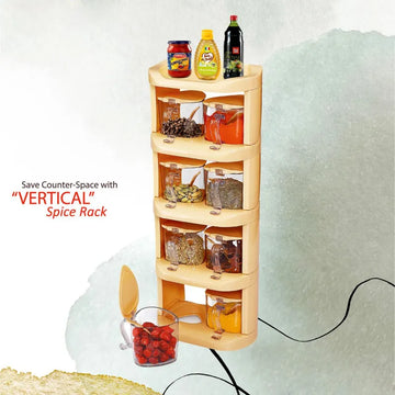 Pretty Neat 5 Tier Vertical Style Spice Rack 8 Piece Set with Airtight Jars