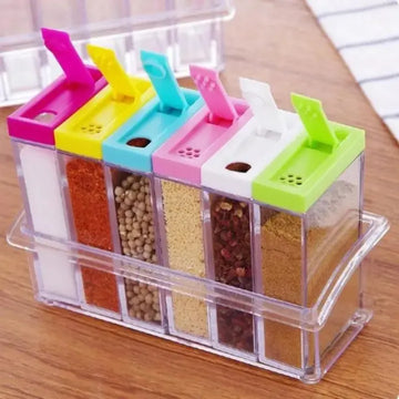 6 Piece Transparent Press-Type Seasoning Box Set with Dual Outlet Holes