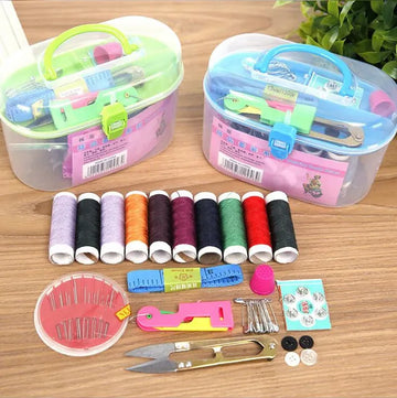 Portable Household Sewing Kit with Transparent Box 1 Set Multicolor Threads Needles Scissors Practical Tailor Tool