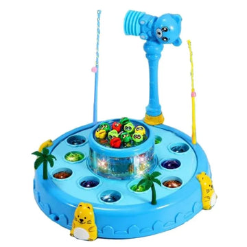 2-in-1 Hamster Fishing Plate  Electric Rotating Whack-a-Mole + Magnetic Fishing Toy with Music & Lights