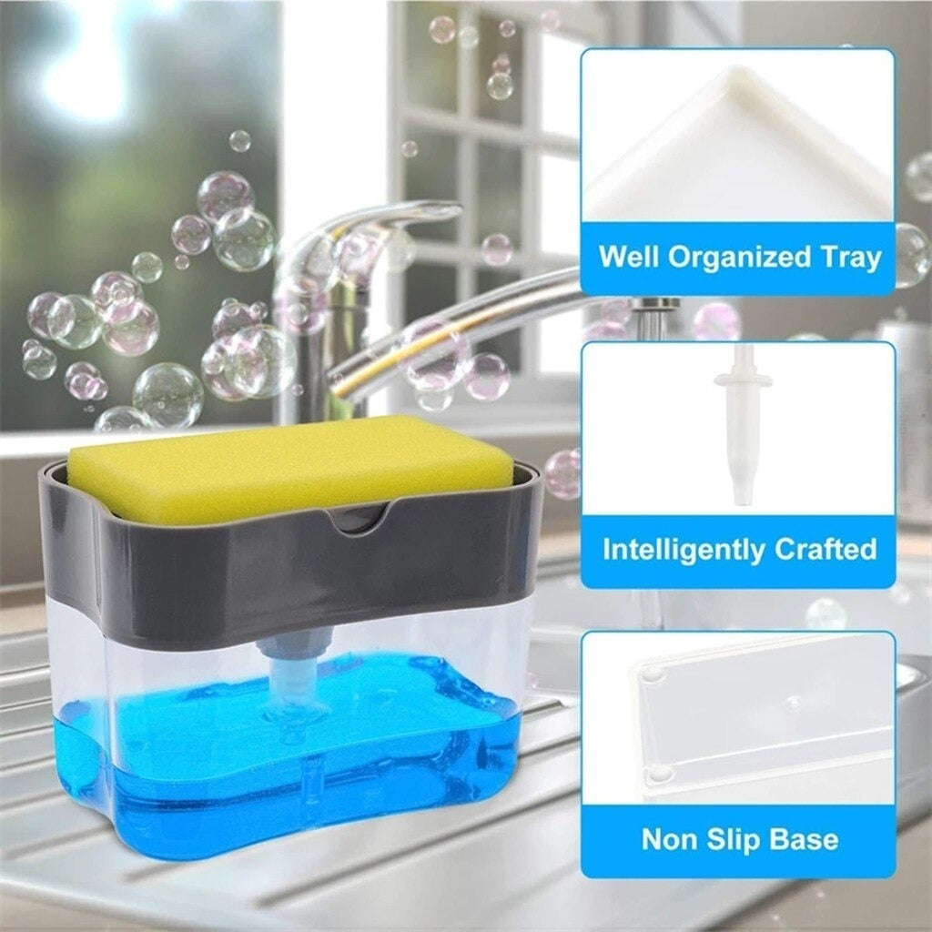 2-in-1 Liquid Soap Dispenser Pump with Sponge Caddy for Kitchen Sink