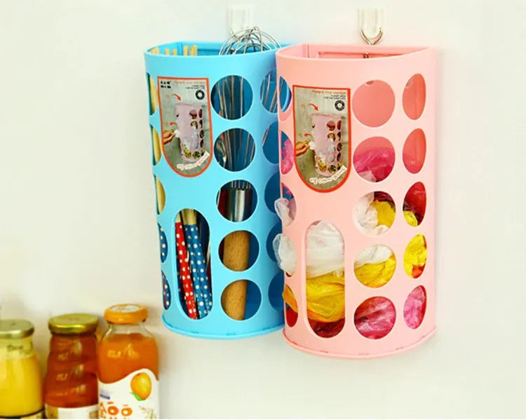 2-Piece Wall-Mounted Garbage Bag Storage Holder Organizer Blue Pink