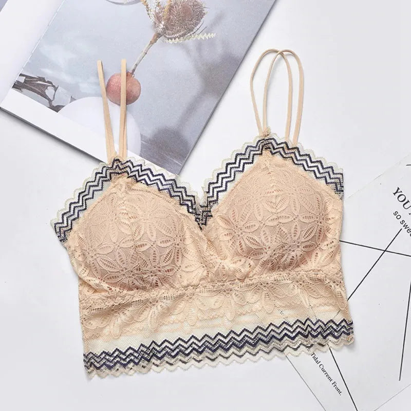 Women’s Seamless Lace Embroidered Push Up Tube Top Bra