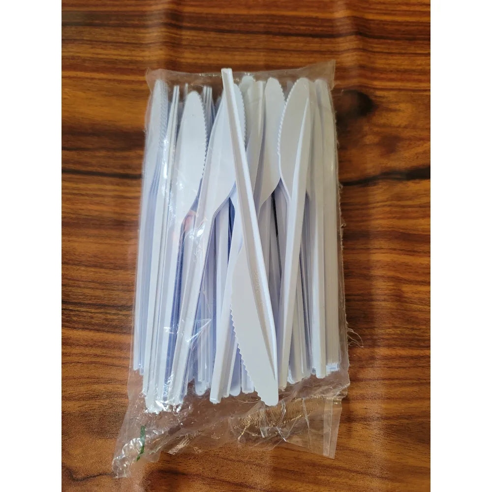 100 Pcs Disposable White Plastic Knives Lightweight Cutlery for Parties Cafes Food Trucks