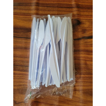 100 Pcs Disposable White Plastic Knives Lightweight Cutlery for Parties Cafes Food Trucks