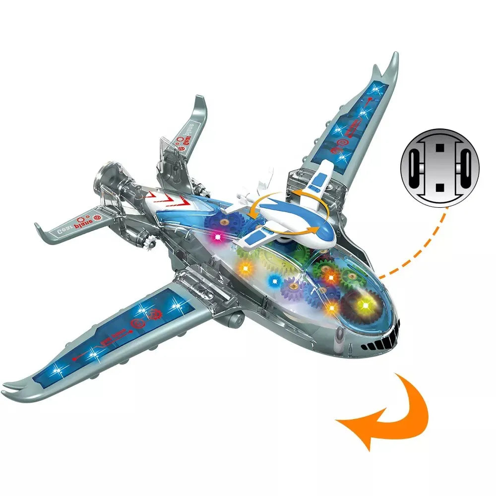Electric Airplane Toy with Lights Music and Gear Rotation for Kids