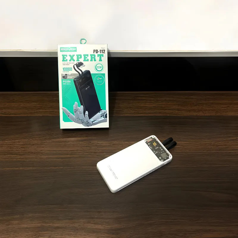 SOVO Expert PD112 10000mAh Power Bank 22.5W Super Fast Charging with Built In Type C and Lightning Cables PD QC3.0