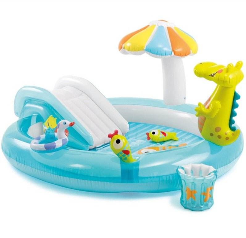 Children's Paddling Pool With Slide Crocodile Inflatable Swimming Pool 2.03m×1.73m×89cm - Al-Raheem Imports