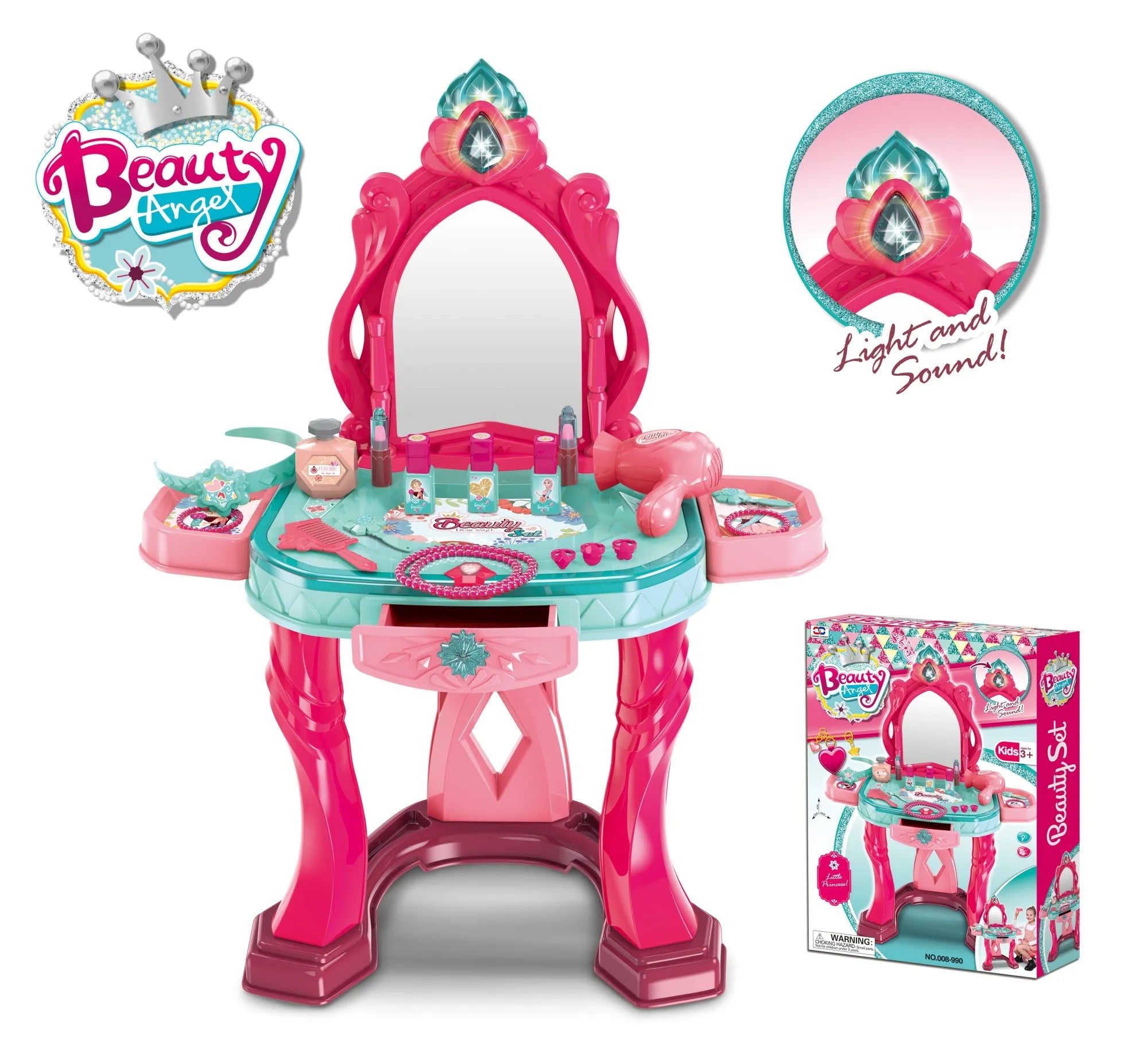 Beauty Angel Vanity Mirror Dressing Table with Light and Makeup Accessories for Girls