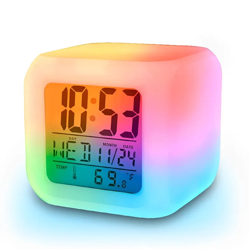 Multi Functional Dice Shape LED Color Changing Digital Table Clock with Time Date Temperature Display White