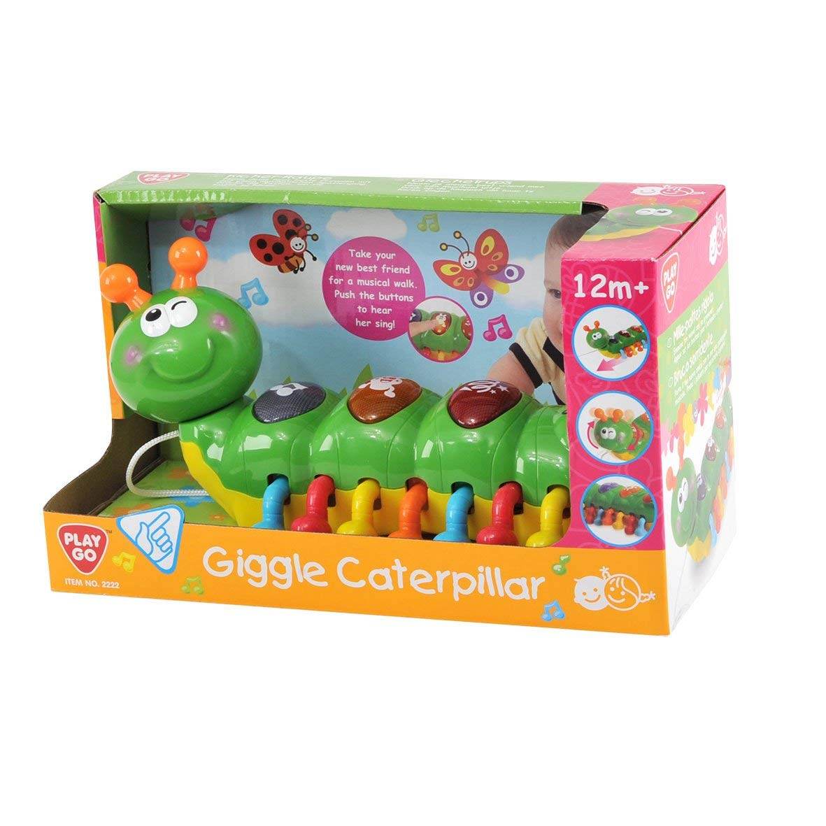 Giggle Caterpillar Musical Toy Colorful Light Sound Pull Along Toy for Toddlers - Al-Raheem Imports