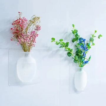 4 PCs Sticky Wall Mounted Plant Holder Silicone Vase Modern Decor Random Color Reusable No Adhesive