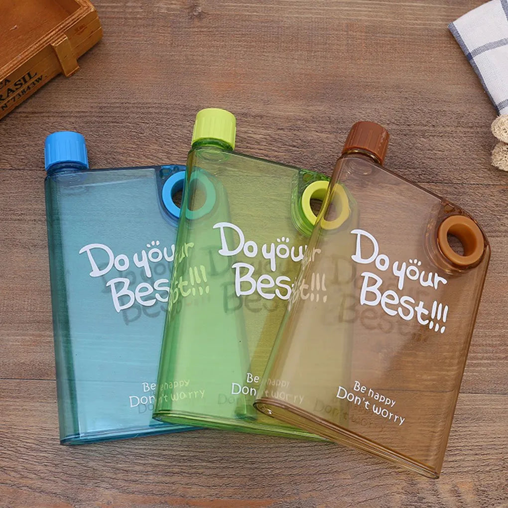 380ml Flat Portable Water Bottle with Ring Handle Leak Proof Direct Drinking Travel Bottle for Outdoor Sports Hiking