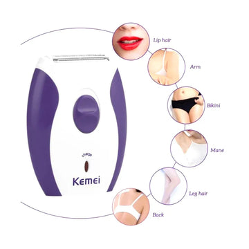 KM-280R Mini Electric Rechargeable Hair Removal Shaver for Women 3 Blade Stainless Steel Pink Purple