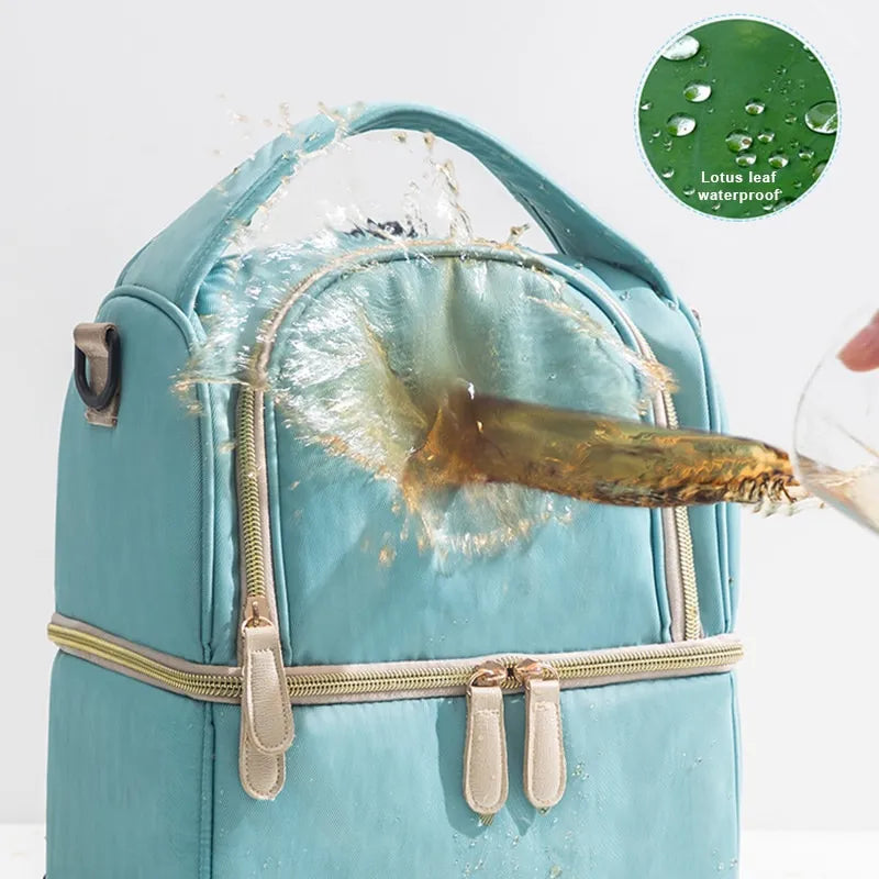 Double Layer Cooler Bag for Breast Milk Storage and Picnic Food Carrier 22x16x25cm